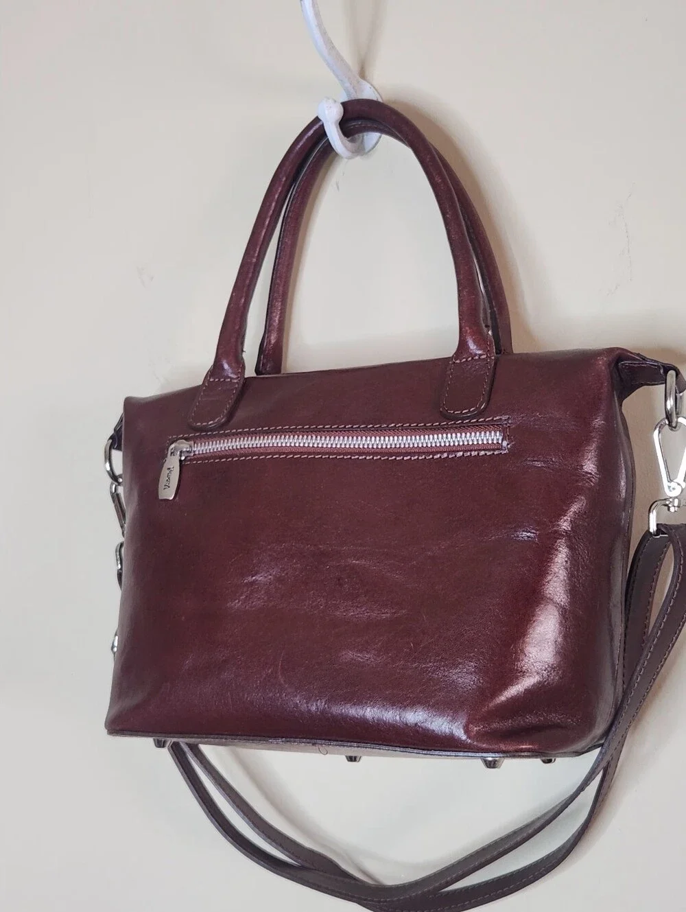 Vintage Valentina Brown Leather Tote Crossbody Bag Made in Italy